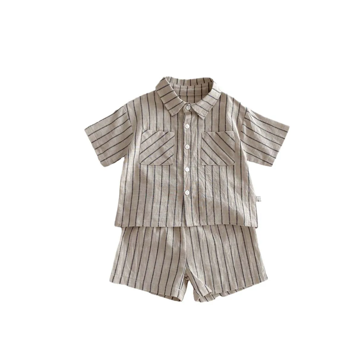 Children Korean Style Retro Striped Short Sleeve Shirt+Shorts Set for Toddler Boys Girls Baby Summer Thin Casual Fashion Outfit