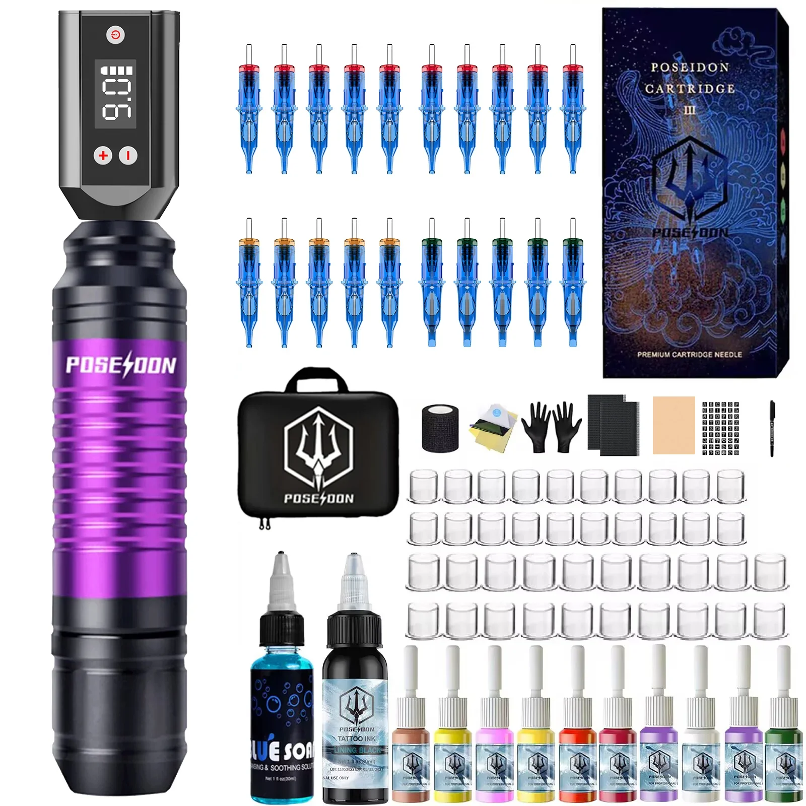 Tattoo Kit POSEIDON Neue Batterie Tattoo Pen Kit Für Permanent Make-Up Tattoo Maschine Kit Heißer Tattoo Netzteil Tattoo Gun Kit