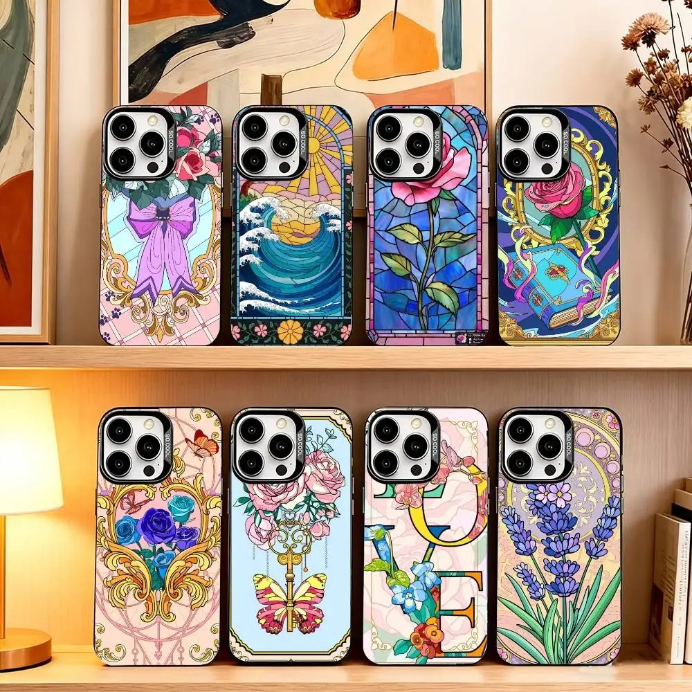 

Rose Flowers Magnetic Shockproof Phone Case For iPhone17,16,15,14,13,12,11Plus,Pro Max,XS,Colorful Silver Phone case Funda Cover