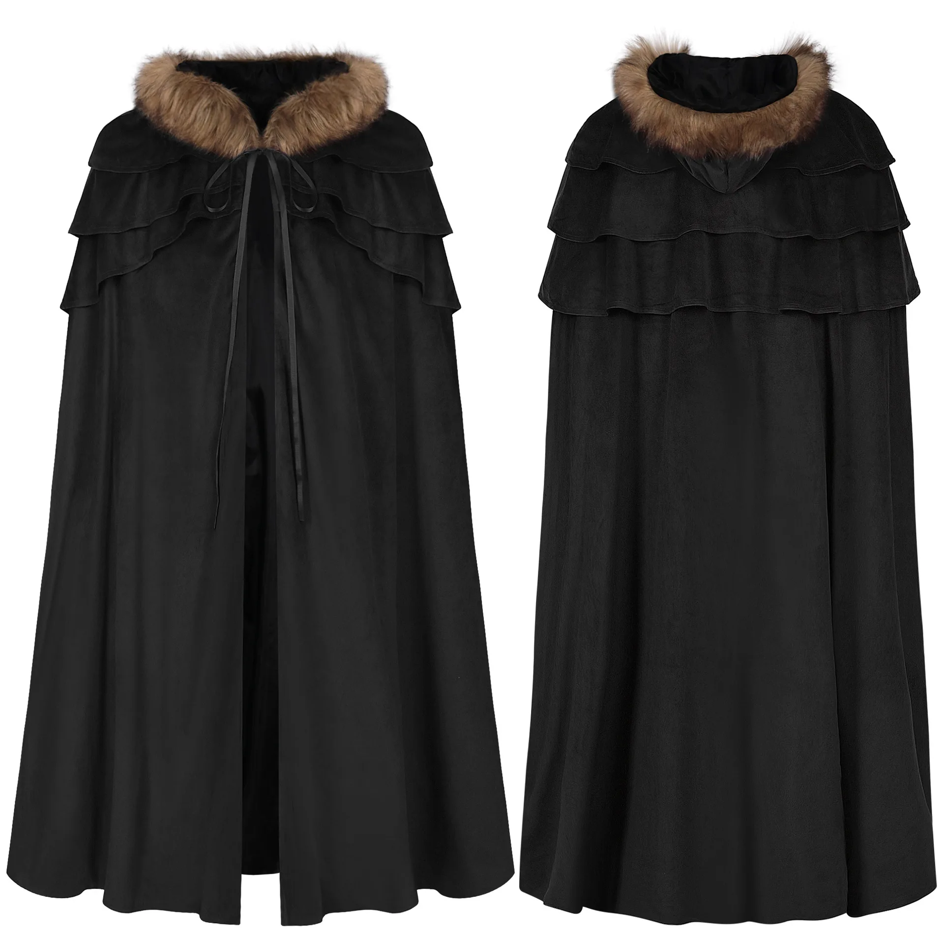 เสื้อคลุมแม่มดแบบกอธิคสำหรับวันฮาโลวีน พร้อมฮู้ด ผ้าคลุมไหล่ สำหรับผู้หญิง ใช้เป็นอุปกรณ์ประกอบคอสเพลย์ ชุดแฟนซี  เครื่องแต่งกายสำหรับเทศกาลสุดโรแมนติก