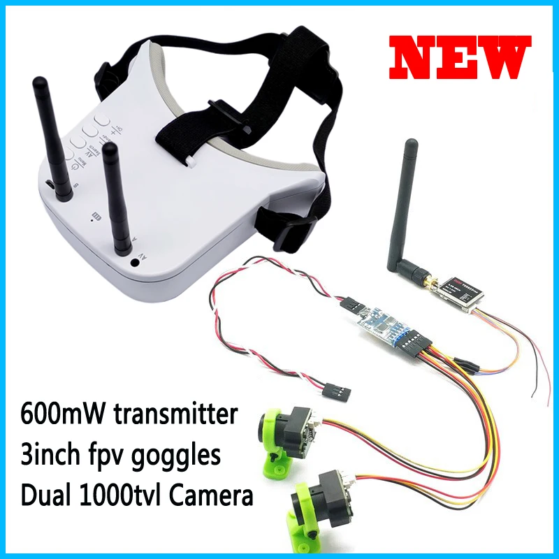 New 5.8g 40CH Dual Antennas 3 Inch FPV Goggles White Video Glasses Headset with 3 channel Dual Video Camera CMOS 1000TVL for RC