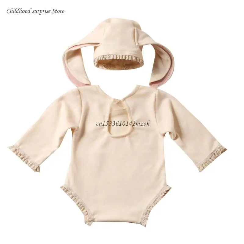 Infant Hooded Jumpsuit and Hat Combo Photography Outfit for Newborn Photography Suitable for 0-1 Month Olds Dropship