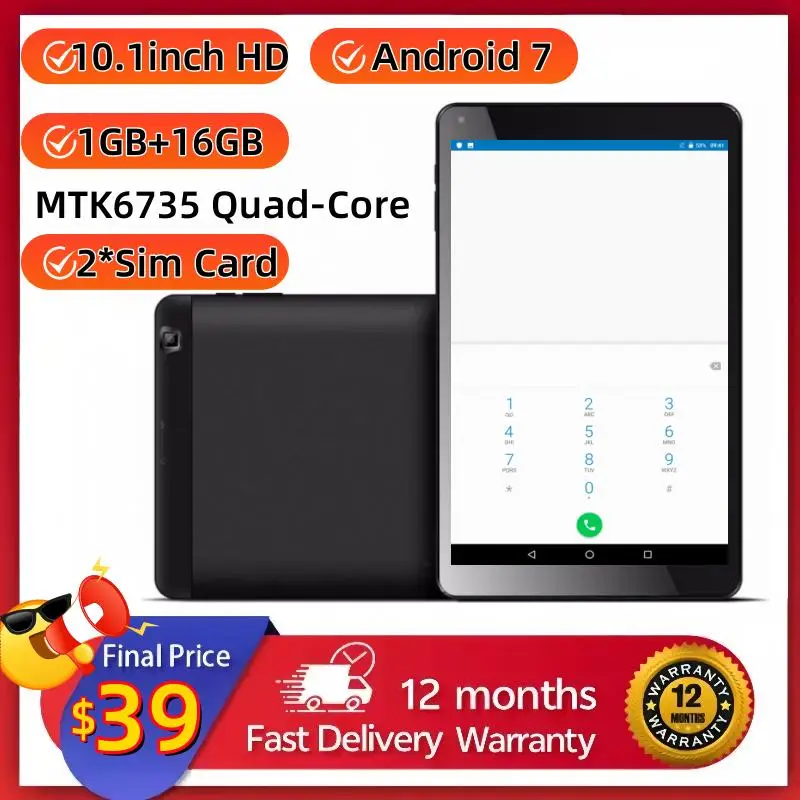 10,1-дюймовый телефонный планшет 3G/4G для звонков Android 7,0 MTK6735, четырехъядерный процессор GSM, двойная SIM-карта, 1 ГБ + 16 ГБ, 1280 x 800, IPS, 5000 мАч, поддержка GPS