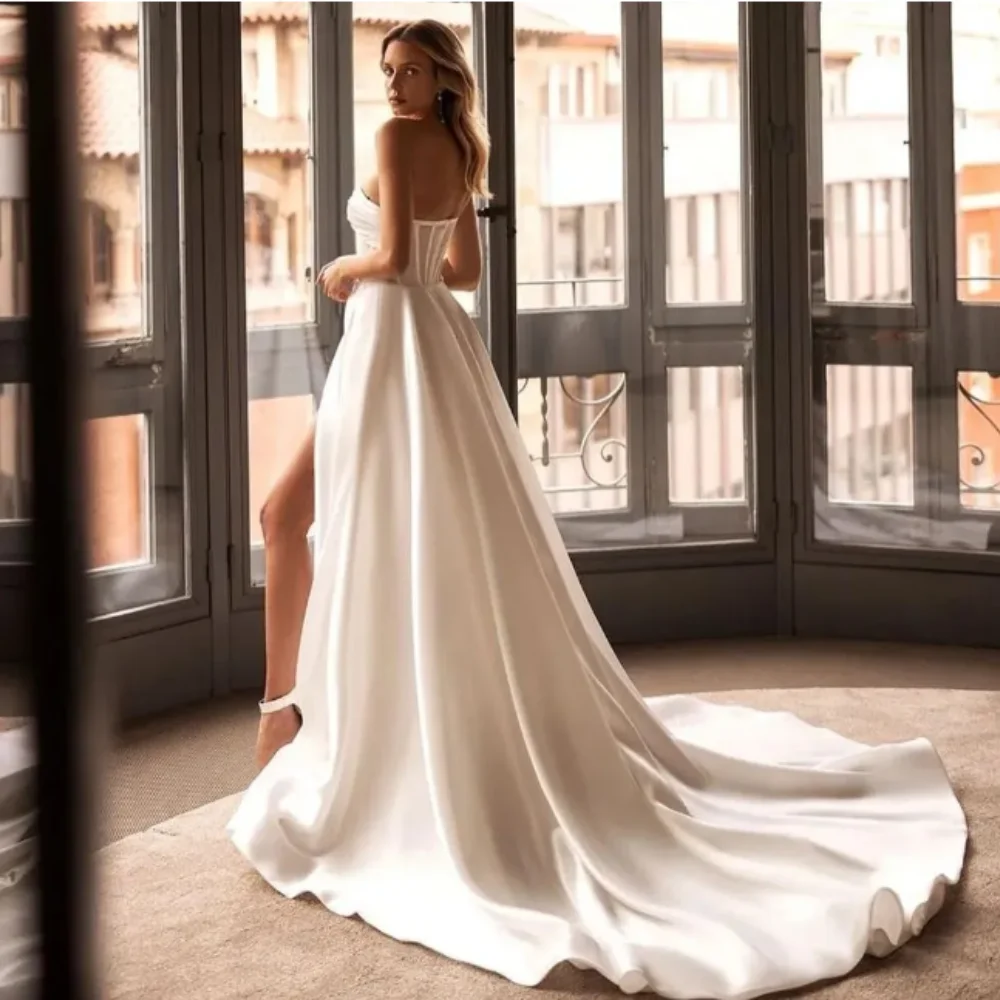 2024 Nieuwe Trouwjurk Sweetheart Kralen Side Split Korset Satijn Dubai Vrouwen A-Lijn Bruid Jurken Vestidos De Novia Robe De Mariage