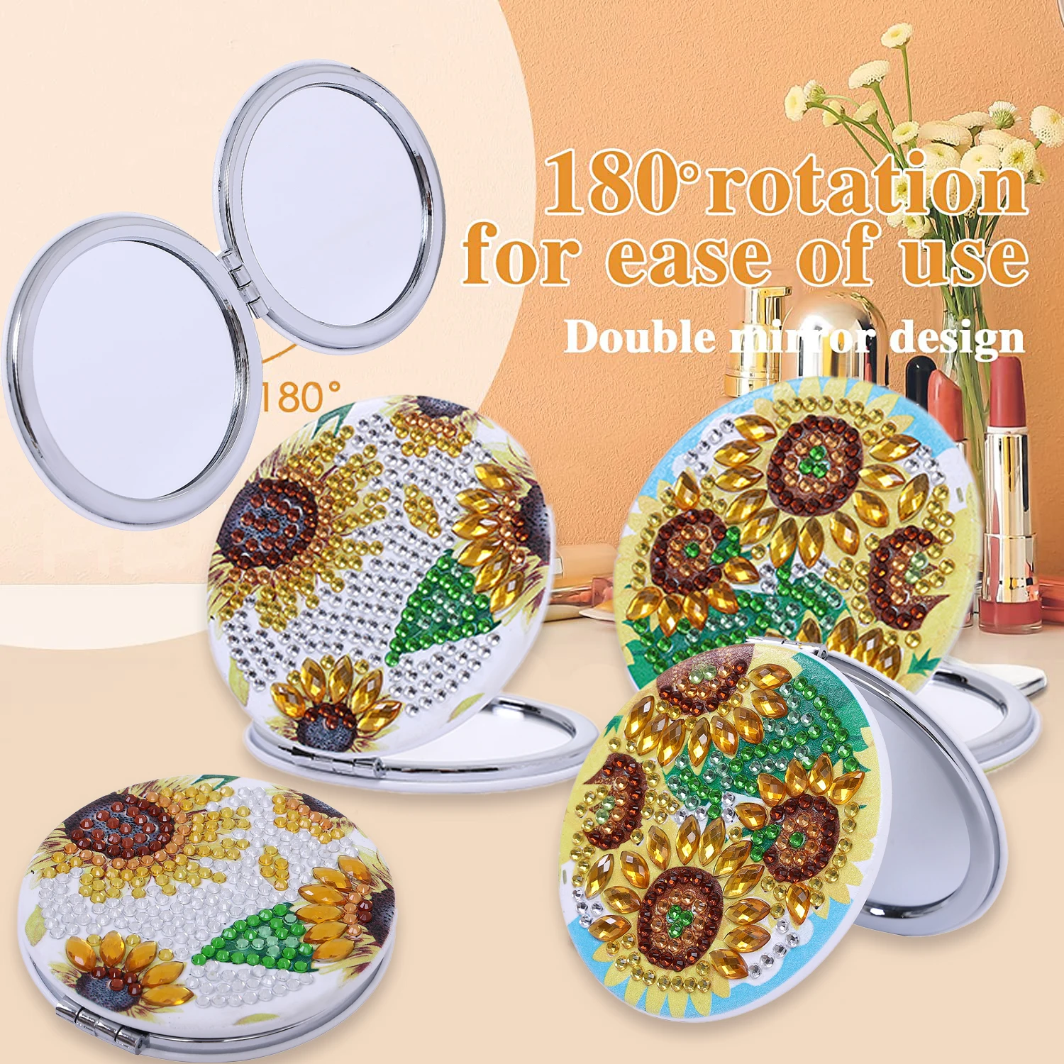 1 piece/set DIY Sunflower Pattern Art Compact Portable Folding Mirror Kit for Girls Diamond Painting Pocket mirror for adults