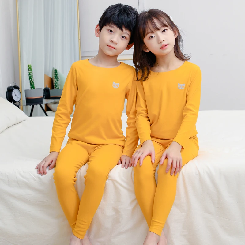Children's Thermal Underwear For Both Boys And Girls Autumn Cat Head Print Fashion Long Sleeved Casual Pants For Home Use view 3
