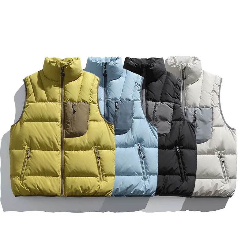 Winter Outdoor Down Vest Men Women Stand Collar Warm Sleeveless Duck Down Jacket Cargo Vest Unisex Waistcoat