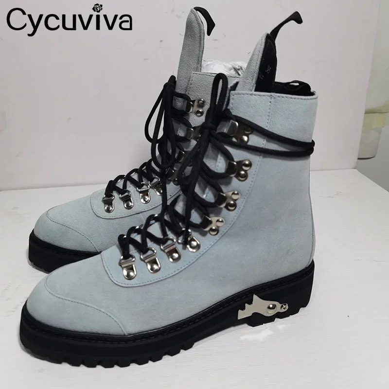 Genuine Leather Lace Up Chelsea Ankle Boots Wool Platform Winter Shoes Woman Designer Snow Boots Cowboy Motorcycle Boots Female