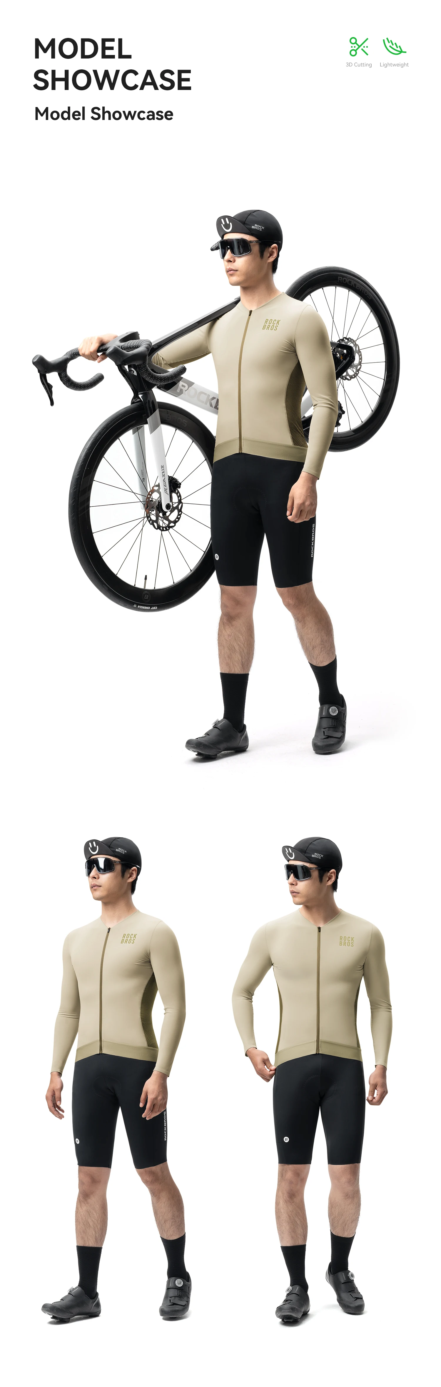 ROCKBROS Herren-Radtrikot mit Langen Ärmeln, Leichtes Mesh-Fahrradoutfit, Atmungsaktives Trikot für Rennrad und MTB – Detail 6