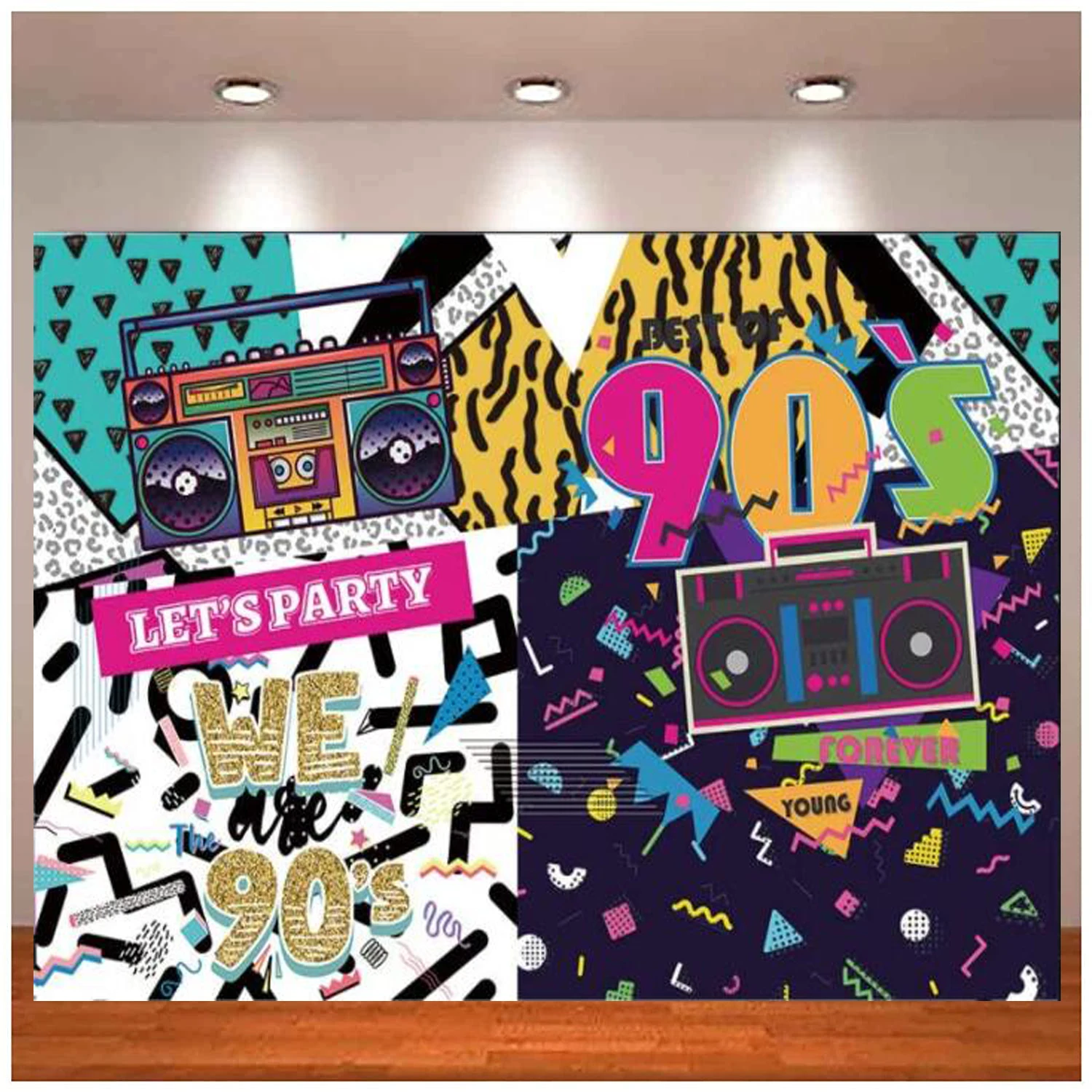 90's Theme Music Birthday Party Photography Backdrop Retro Hip Hop Colorful Graffiti Party Decoration Supplies Banner Background