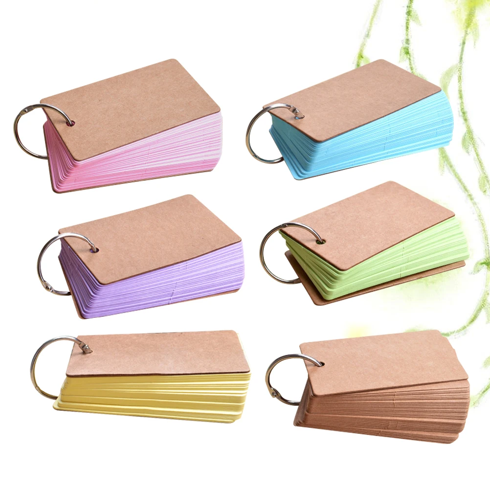 

6pcs Word Cards Blue Notepad DIY Study Cards Portable Blank Notepads Easy Flashcards Study Aids Small Refillable Binder Ring