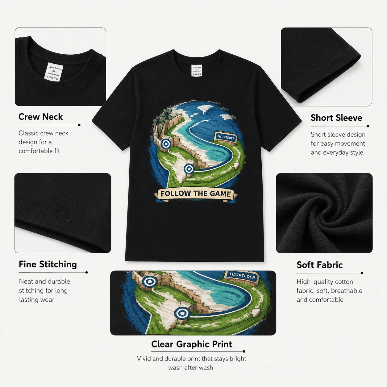 Follow The Game Men's Graphic Tee Soccer Ball Pattern Print Shirt Cotton Crew Neck Short Sleeve T