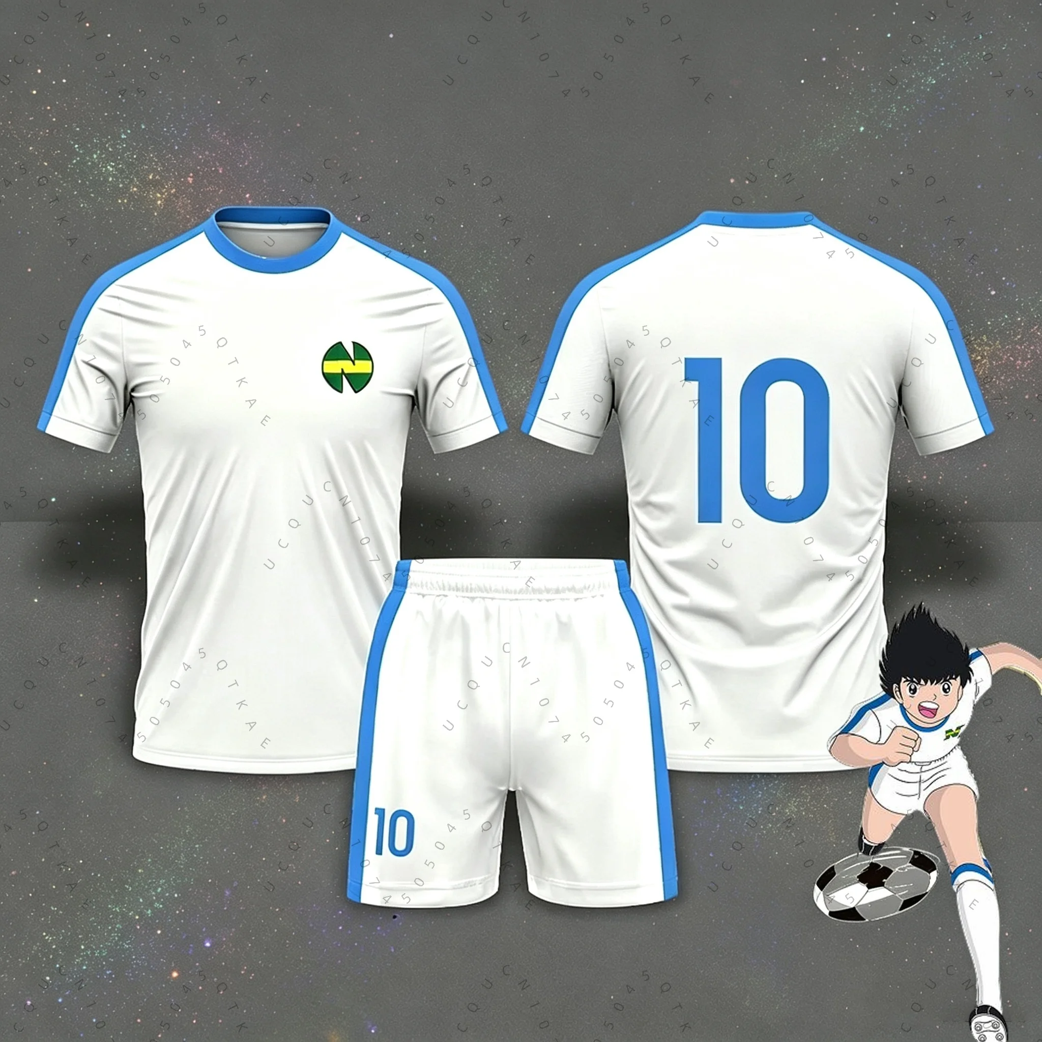 2 Piece Outfit Children Tracksuit Captain Tsubasa Football No.10 T-shirt+Shorts Set or T-shirt Shorts Sports Kids Adult Clothes