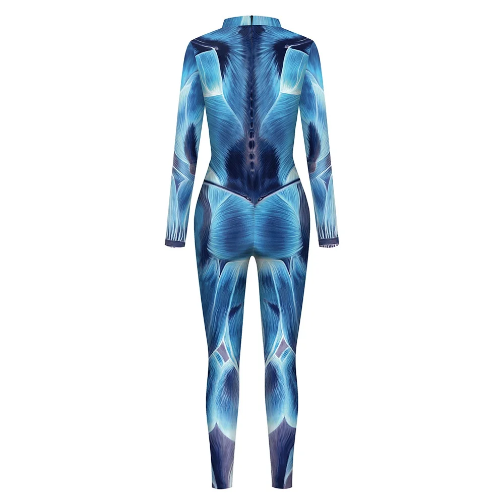 Costume de cosplay de squelette imprimé en 3D pour hommes et femmes, combinaison de corps humain, muscle, crâne, modules, Halloween