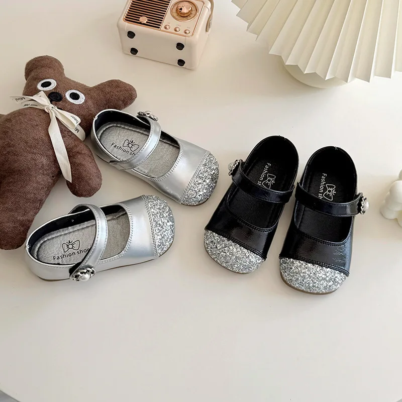 

Fashion Girl PU Leather Shoes Spring Autumn Flats New Children Fragrant Sequined Princess Soft Sole Baby School Student Loafer