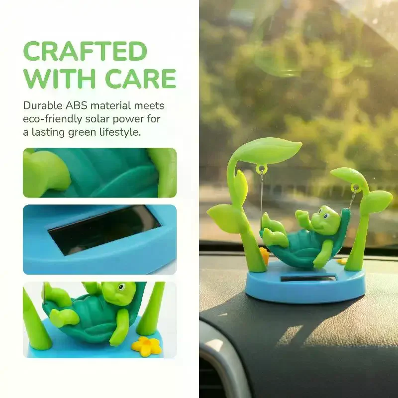 Solar Powered Cartoon Turtle Car Decor Dashboard Swing Ornament Cute Interior Accessory Gift Idea