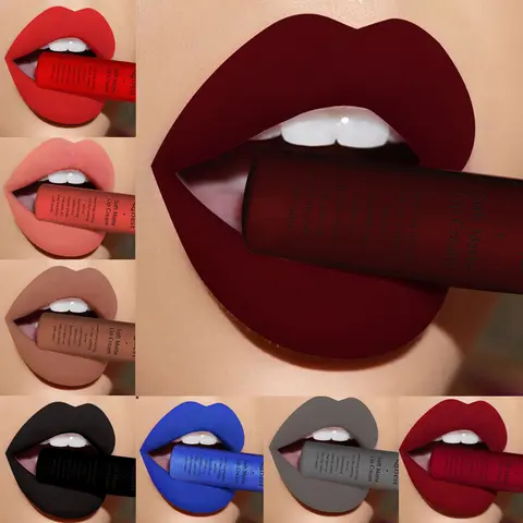 QIBEST-brillo de labios mate de terciopelo para mujer, lápiz labial líquido, belleza, rojo, desnudo, resistente al agua, maquillaje de manchas de labios de larga duración