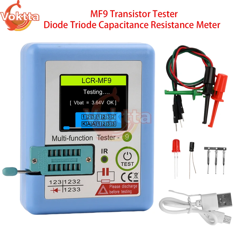 MF9 Transistor Tester Diode Triode Capacitance Resistance Meter 1.8inch LCR ESR Meter NPN PNP MOSFET Tester TFT Graphic Display