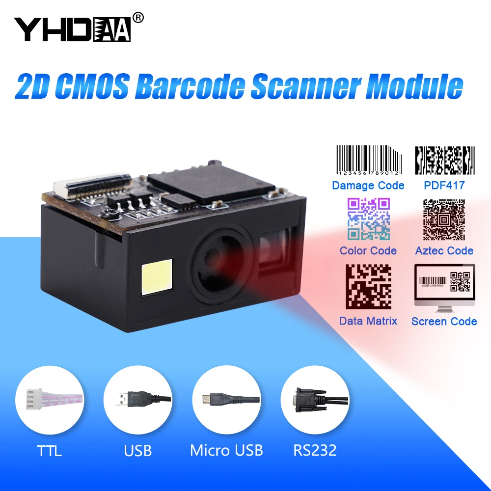 M803D Arduino 2D Mini Raspberry Pi Scanner de código de barras Incorporado 1D QR Módulo de leitor de código de barras com interface RS232/USB/TTL/Micro USB