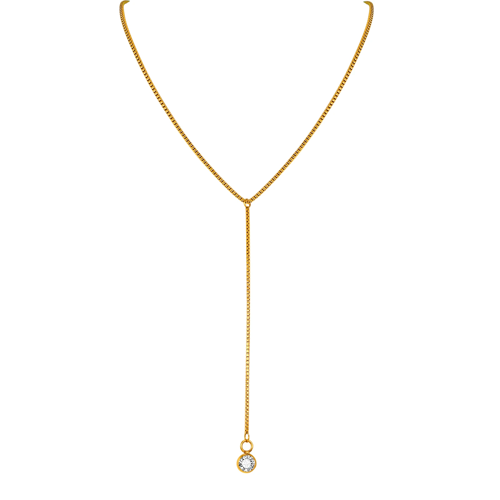 Golden Color Lariat Necklace for Women, Dainty Y Shape Layered Long Necklaces, CZ Drop Necklace Gift