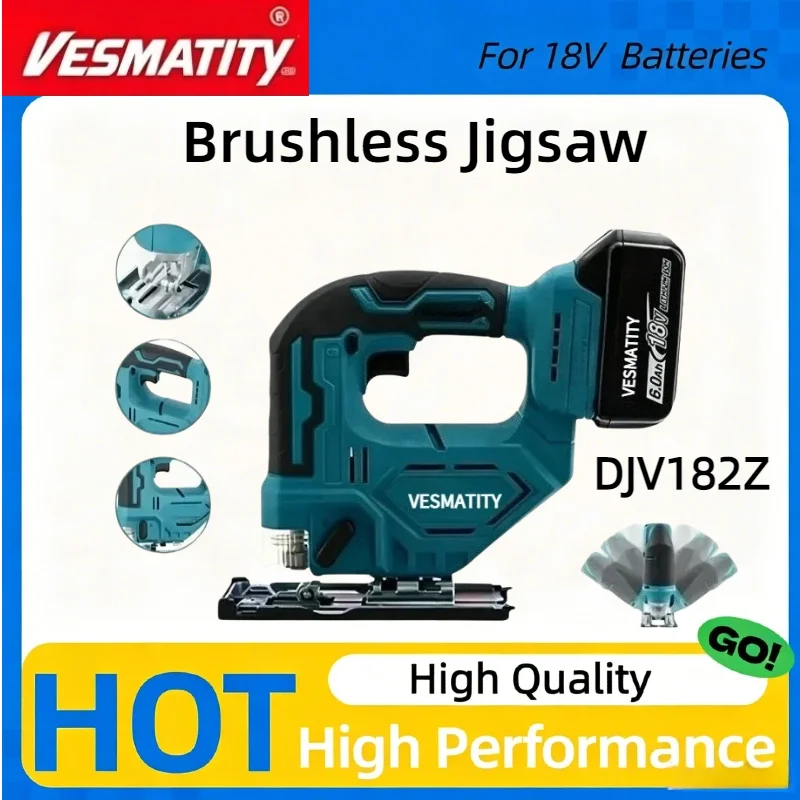 DJV182Z 340W Brushless Jigsaw With Saw Blades Barrel‑Handle Portable Carpenter Cutting Power Tool For Makita Battery