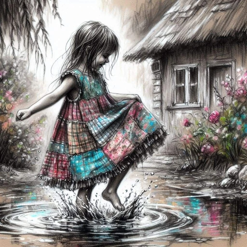 

500PCS/1024 PCS Jigsaw Puzzles Girl Step in the Puddle Happy Challenging Family Activity Game for Gameroom Bedroom Home Decor
