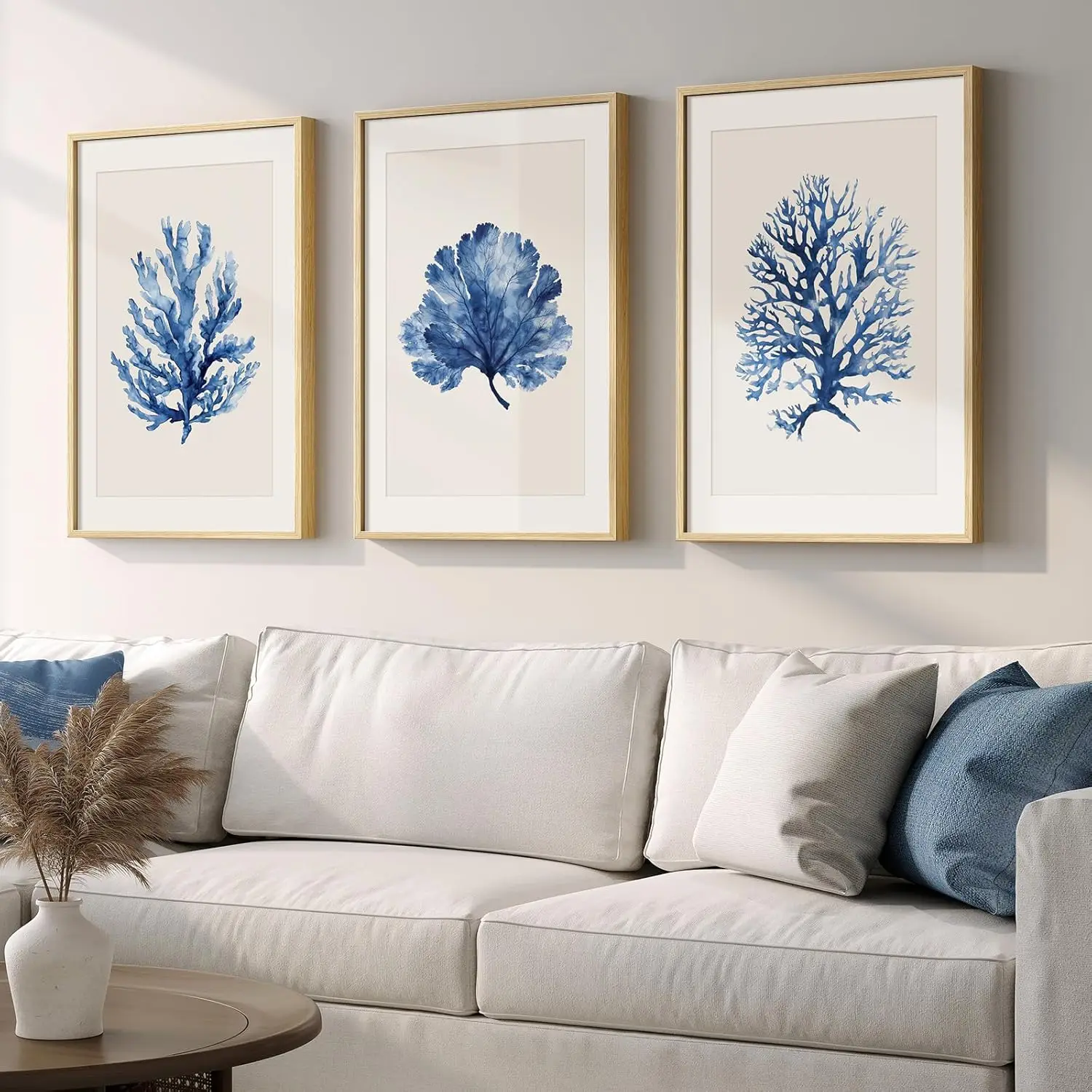 

3pcs/Set Coastal Navy Blue Watercolor Coral Canvas Poster Art Picture Printed Simple Style for Bedroom Living Room Home Decorati