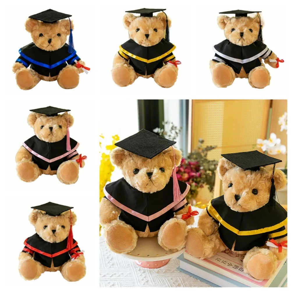 Bachelor Hat Doctor Cap Graduation Bear Doll Academic Dress Cute Bachelor Bear Plush Toy Stuffed Soft Bear Animal Doll