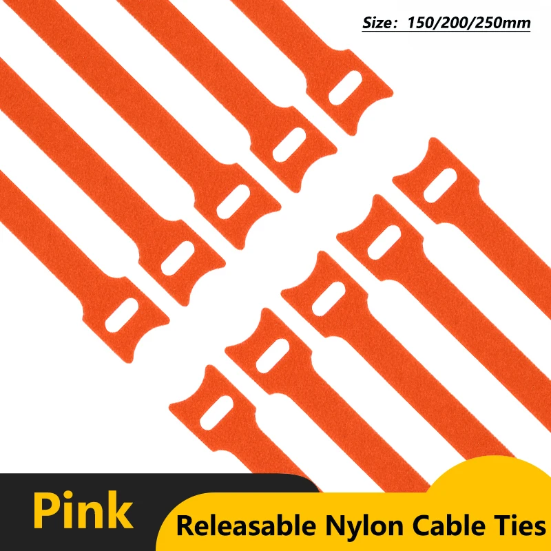 

Orange Releasable Cable Ties Wire Organizer 150 200 250mm Nylon Hook Loop Straps Wrap Zip Bundle Bandage Tie Plastics Fastening