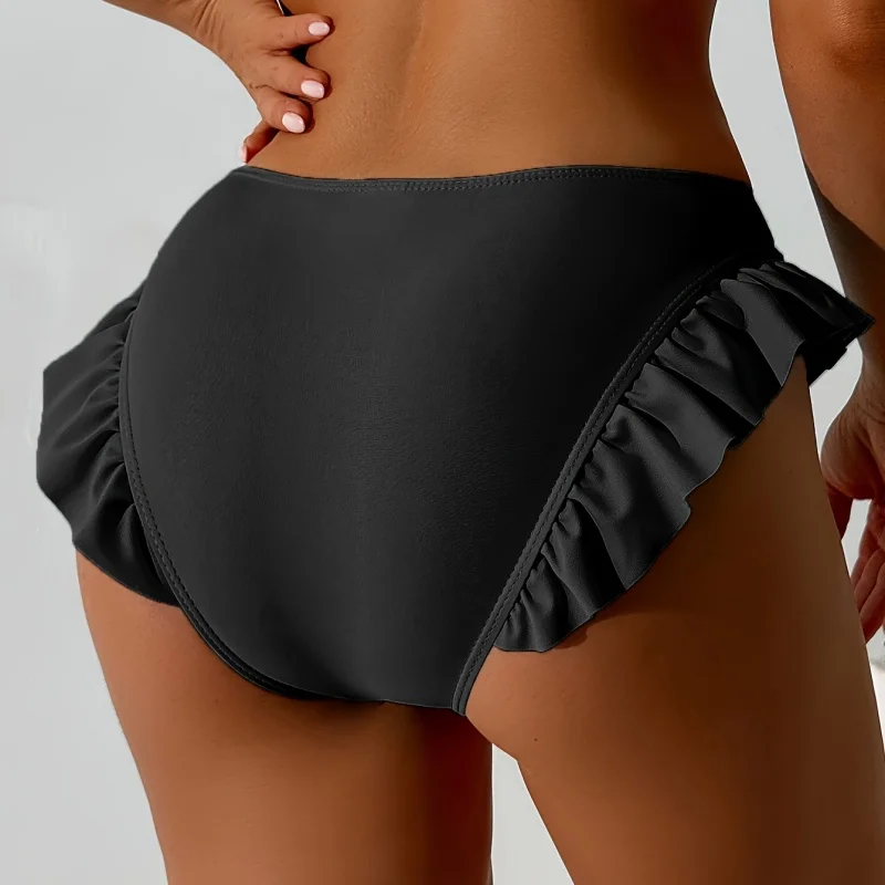 Women's Beach Shorts Summer Lotus Leaf Swimsuit for Women Bikini Defense Bare Swimwear Bather Biquini Solid Swimming Shorts