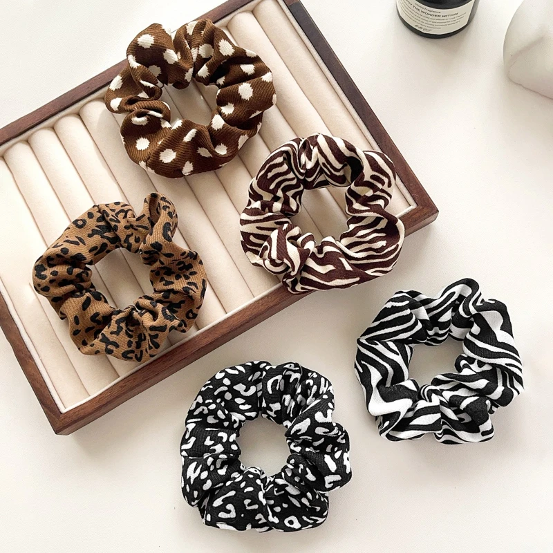 

5PCS New Retro French Leopard Print Large Intestine Hair Band Temperament Simple Headrope Versatile Durable Hair Accessories