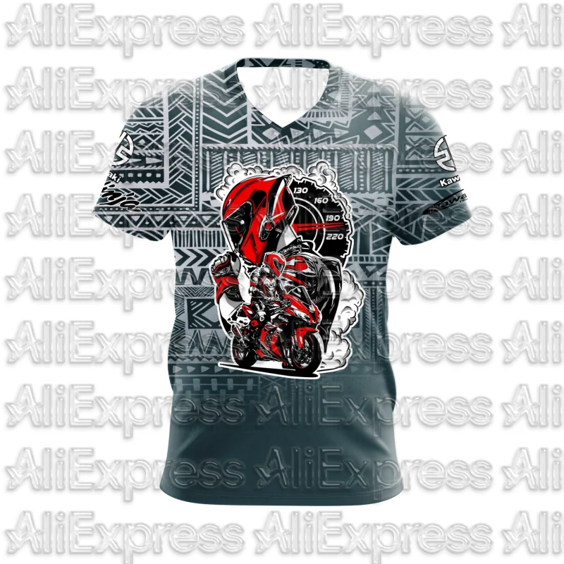 

MOTO 2025 Summer New Men's Motorcycle T-shirt Kawasaki Logo 3D Printed Casual Short Sleeve Breathable T-shirt Fashionable Trend