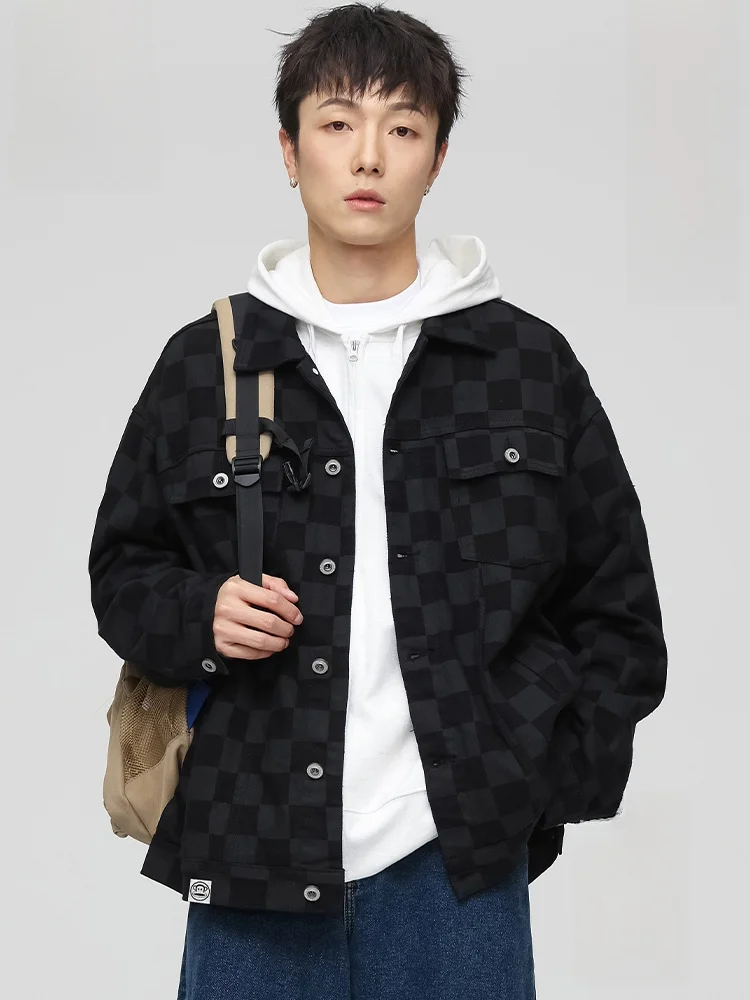 

PaulFrank Loose Fit Bla Denim Jaet for Men Autumn Faion Brand Monkey Mouth Large Jaet Cotton Polyester Blend Long Sve