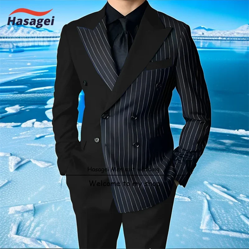 Formal Men\'s Suit, Wedding Groom Tuxedo 2 Piece Set, Jacket Pants Mens Double Breasted Blazer Elegant Color Block Clothes