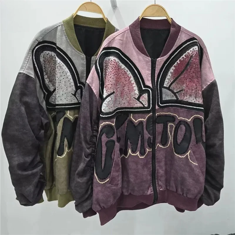 

Осенняя бейсбольная куртка свободного кроя Disney 2025 года, женское пальто в стиле пэчворк с цветными блоками