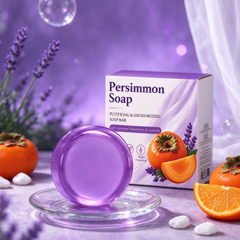 Gentle Persimmon Bath Soap Bar Infused with Lavender Extract, Fresh Fragrance Solid Cleansing Soap, Mild Body Washing Bar