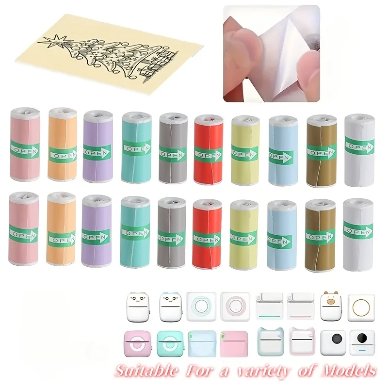 10/20 Rolls Thermal Sticker Paper Combo - Color & White Self-Adhesive Labels for Mini/Pocket Printers Photo/Notes/Study Labels