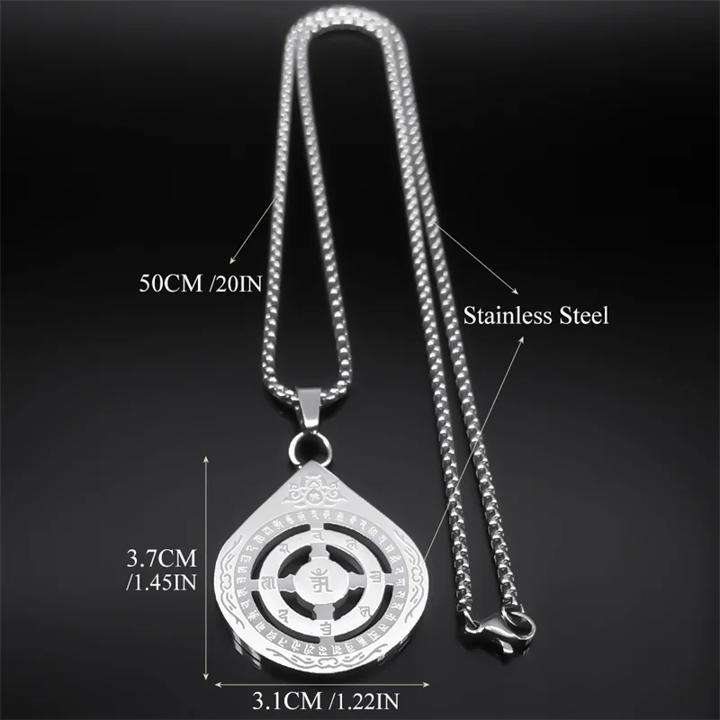 Six True Words Mantra Lotus Pendant Necklace for Men Women Stainless Steel Om Lucky Religious Amulet Chain Jewelry NZZZ564S02 image 6