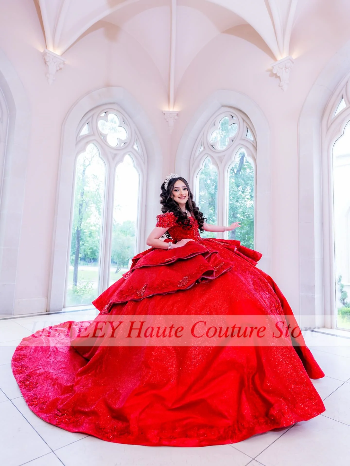 

Красное платье Quinceanera 2025 года, бальное платье принцессы с многоуровневым бантом, роскошные платья для дня рождения, платья de 15 quinceañeras по индивидуальному заказу
