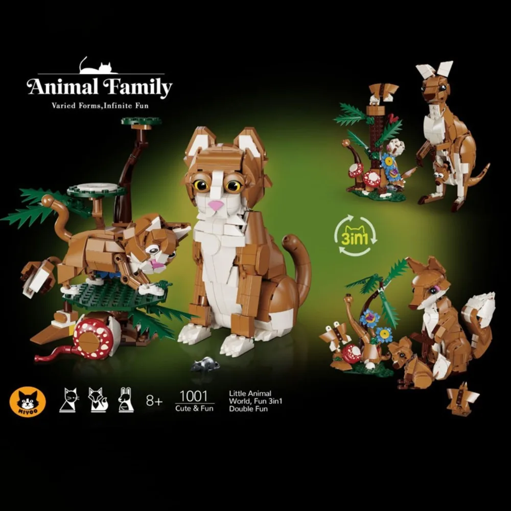 1038PCS 3-in-1 Animal Building Blocks Set DIY Creative Construction Toy With Cat Kangaroo Fox Model Kit Educational STEM Gift view 2