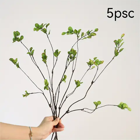 5 pezzi di ficus artificiale e 2 steli di celastrus rosso, rami di eucalipto autunnali falsi per la decorazione del vaso domestico