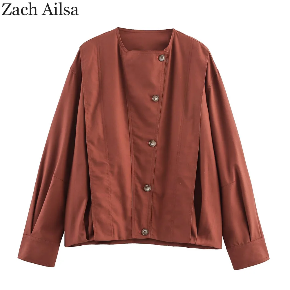 

New European and American style women's fashion versatile linen blend pilot jacket jacket