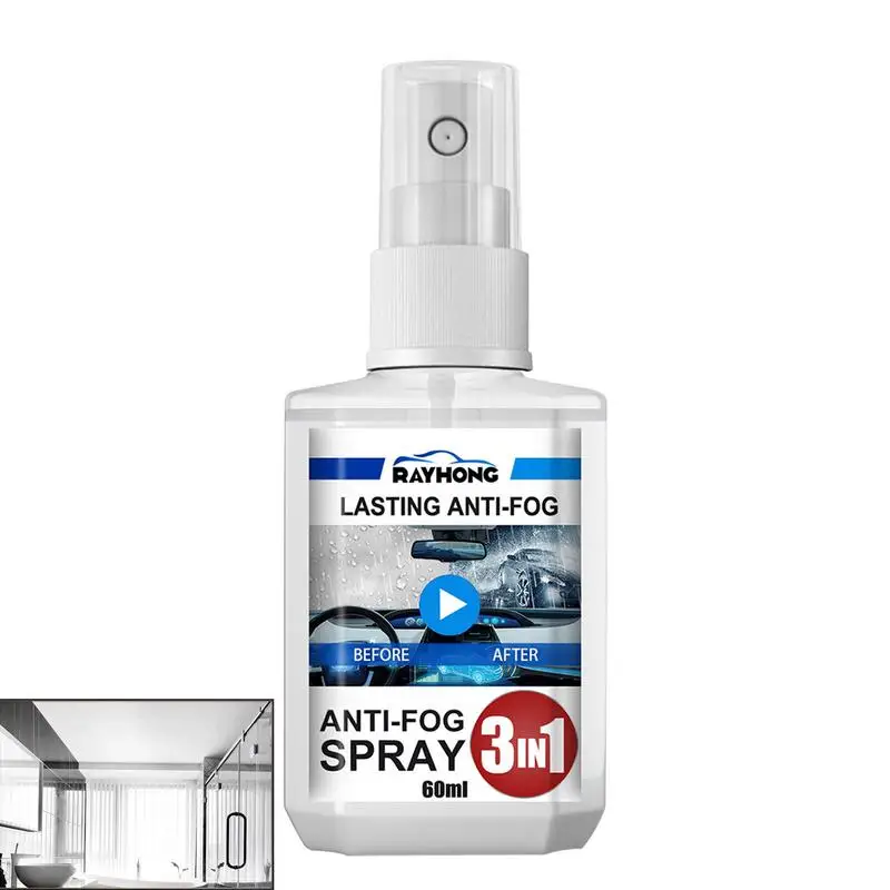 Auto Window Glass Cleaner, Agente Anti-Fog, Spray Auto Defogger, Deep Defogger, Limpador de vidro para automóvel e lar, 60ml