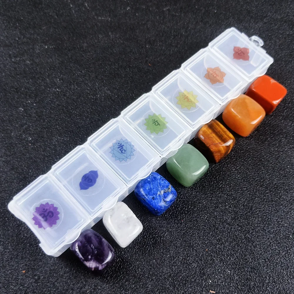 7pcs/box Natural Square Chakra Reiki Crystals Gem Stone Healing Polishing Rock Quartz Yoga Energy Home Decor Ornaments Specimen