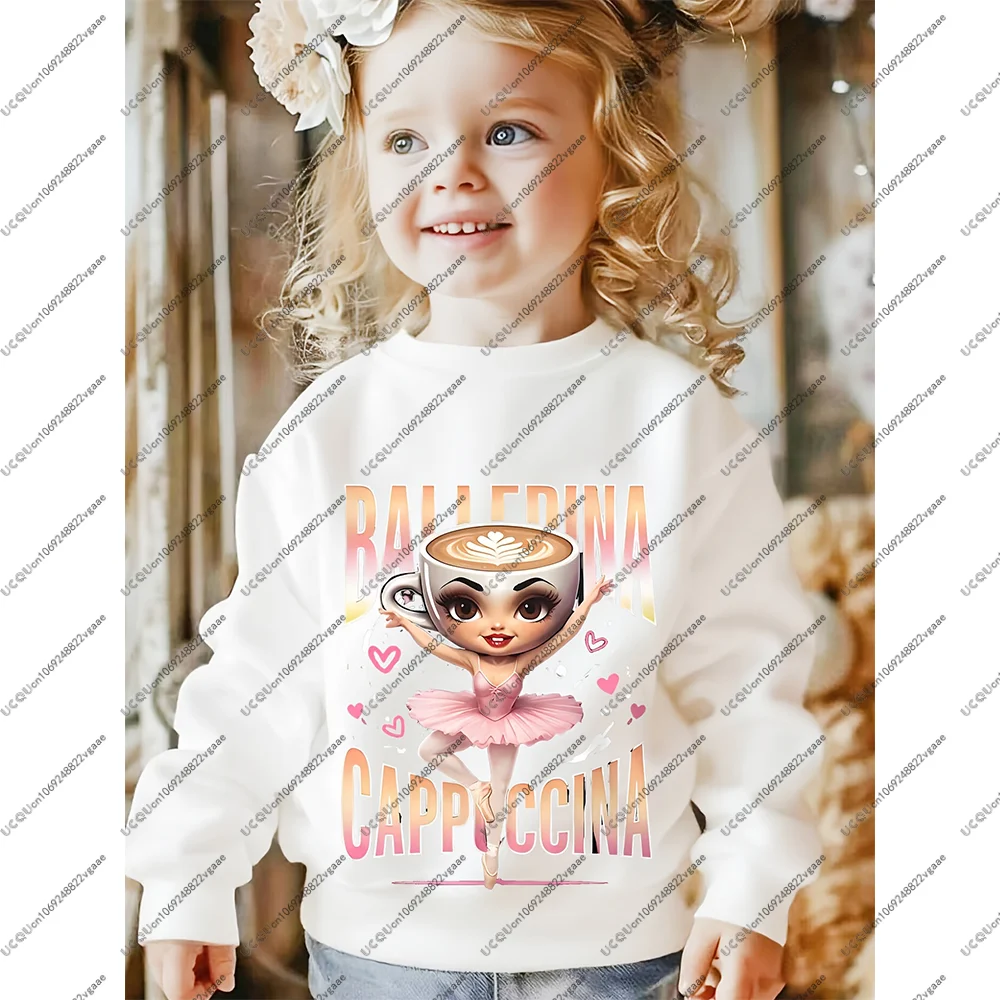 

Kids Ballerina Cappuccino Tshirt Casual Italian Cotton Coffee Cup Children Fall/Winter Durable Gift B-Brainrot Hoodie Sweatshirt