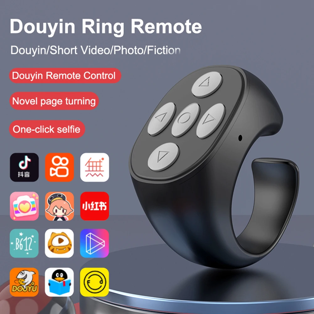 Wireless Phone Page Turning Bluetooth-compatible Selfie Video Remote Controller Scrolling Ring Wireless Finger Page Turner