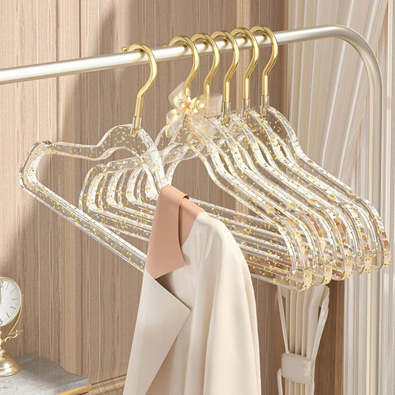 1PC Acrylic Hanger Clothing Organizer Wardrobe Pants Coat Hanger Drying Rack Transparent Gold Hook Adult Coat Hanger