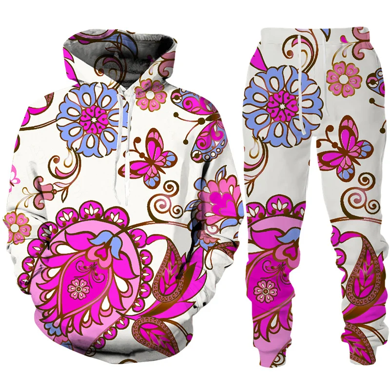 New 3D Printing Colorful Cashew FlowerFashion Men Women Tracksuits Crewneck Hoodies+pants Plus Size S-7XLHarajuku Clothes Casual