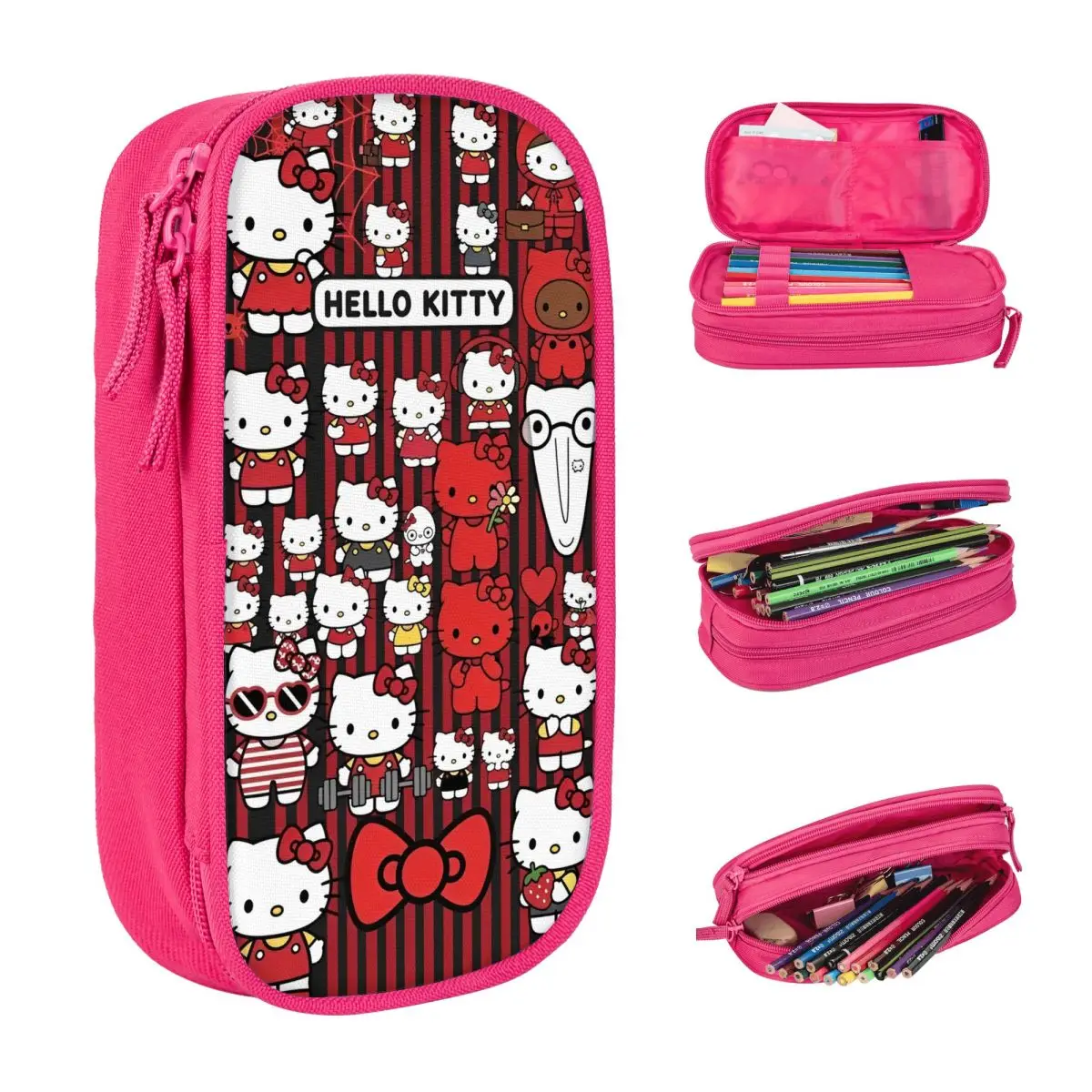 

Cartoon Hello Kitty Print Pencil Case Portable Pen Box Students Zipper Kawaii School Pencil Cases Pattern Stationery Organizer