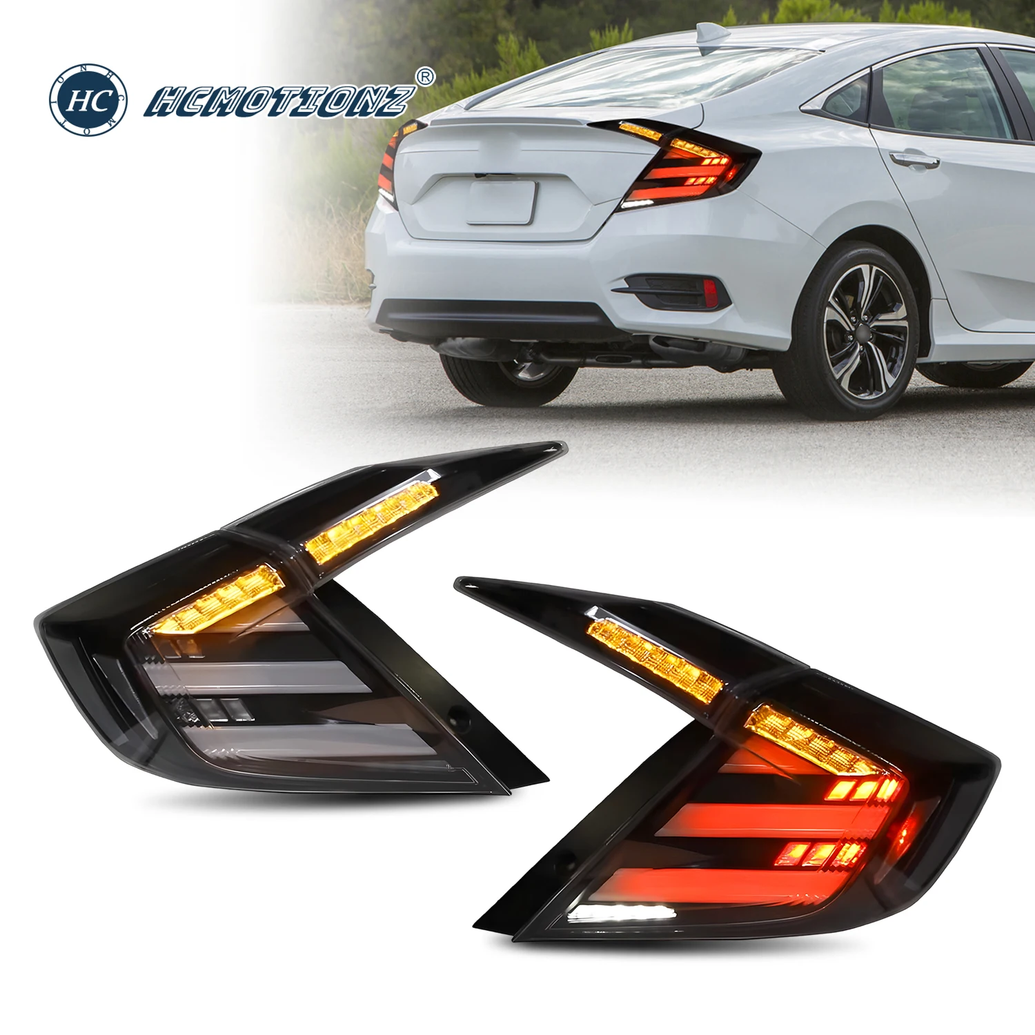 HCMOTIONZ LED Start up Animation DRL Tail Lights for Honda Civic 2016-2021 10th Gen Back Lamps Assembly